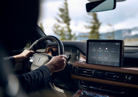 The center touch screen in a 2024 Lincoln Aviator® SUV is shown | Lincoln Demo 3 in Wooster OH